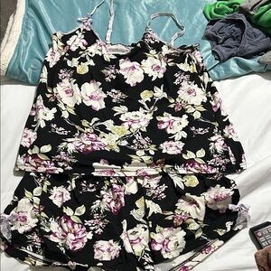 Nanette Lepore Black and Pink Floral Pajama Set